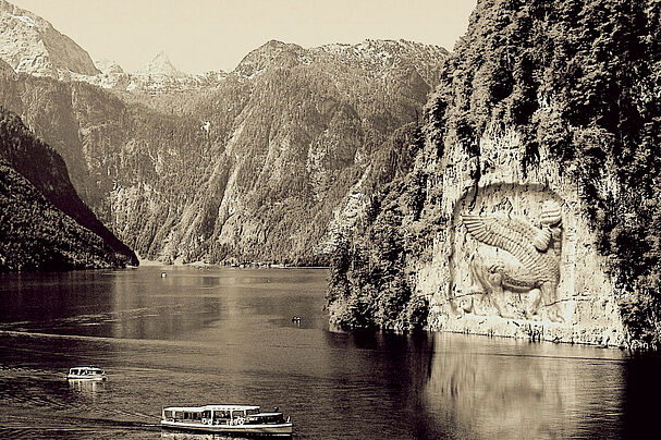 Die Rettung des Königsees vor der Verschandelung durch ein Kriegsmonument war der erste große Erfolg des Bund Naturschutz (Fotomontage).